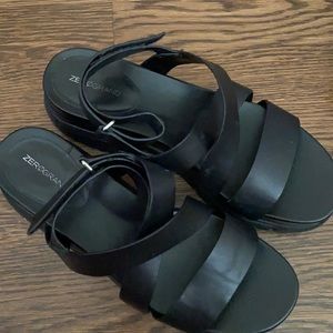 Black leather strappy sandals